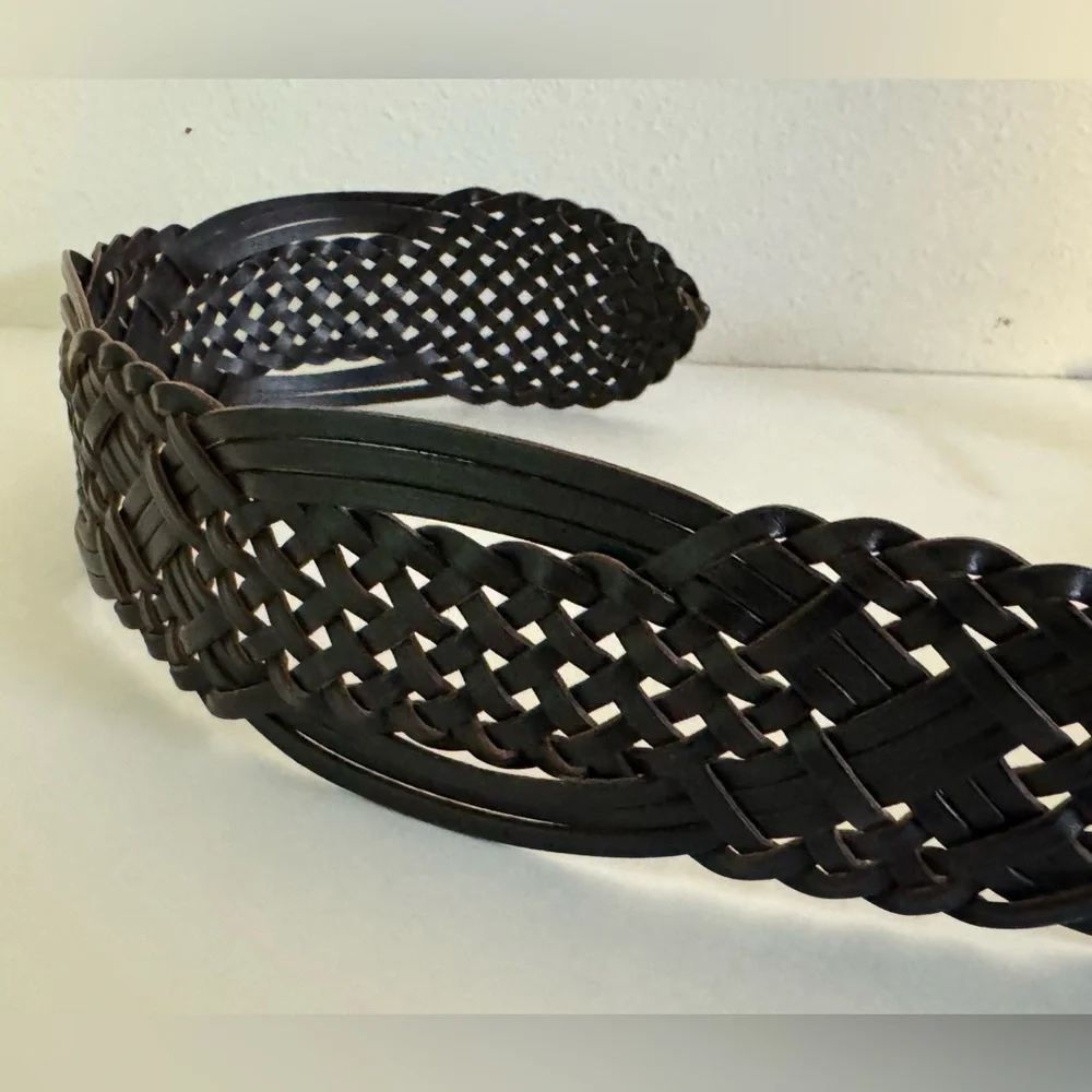 Women’s Woven wide Leather Belt - Dark Brown Size XS